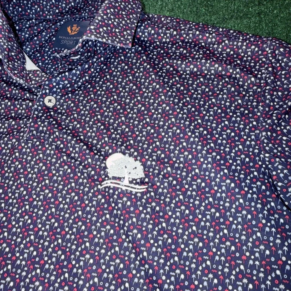 Donald Ross Sport Golf Polo Men's Size Medium Palm Tree All Over Print Purple